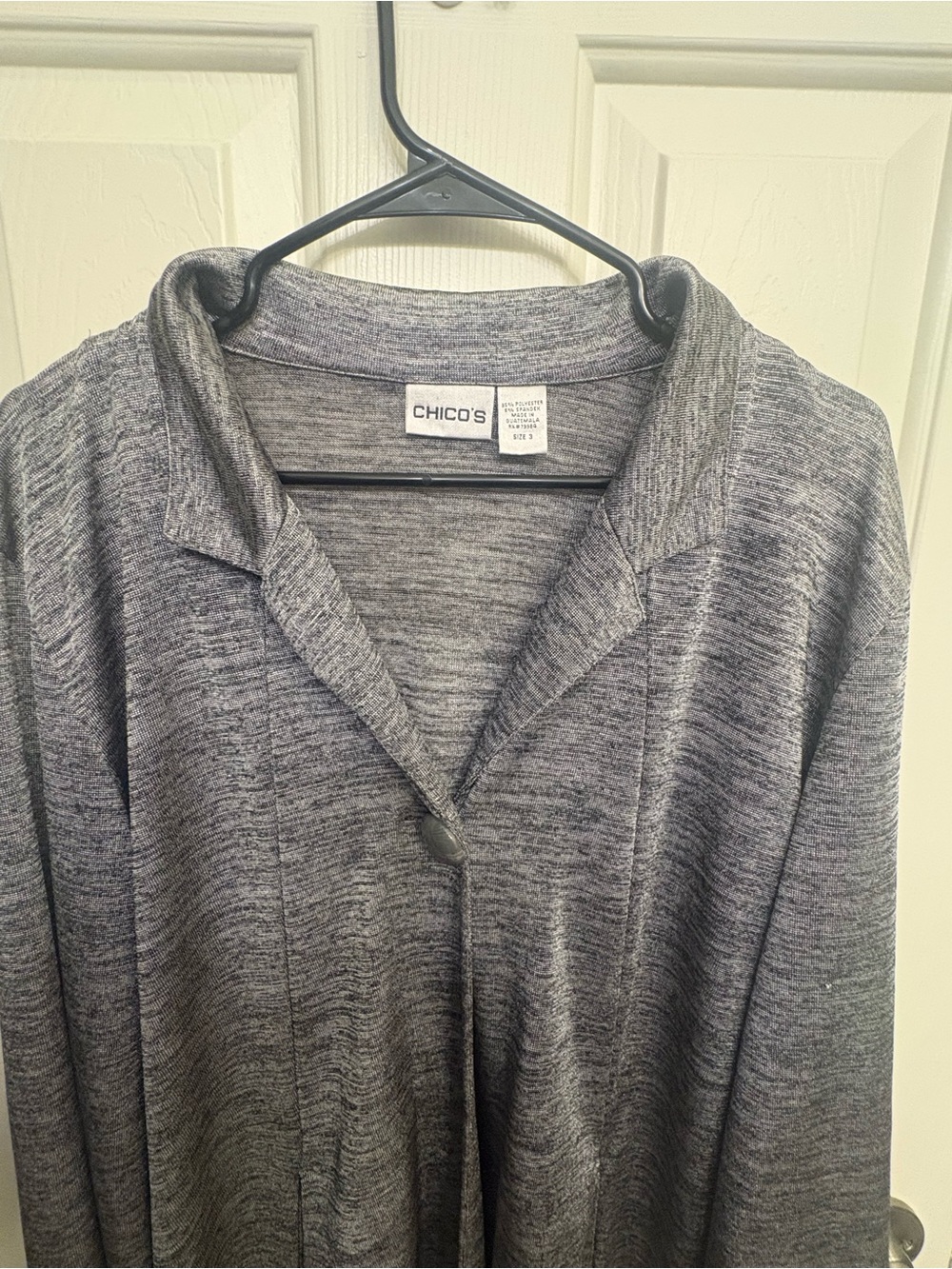 Chico's Metallic Gray One Button Cardigan